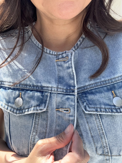 Nora Light Washed Denim Trucker Vest