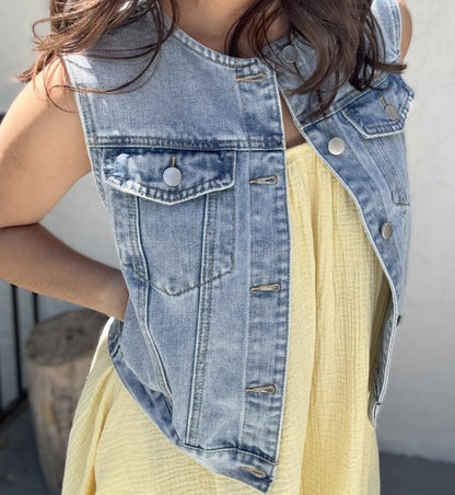 Nora Light Washed Denim Trucker Vest