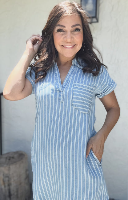 Olivia Stripe Chambray Mini Dress