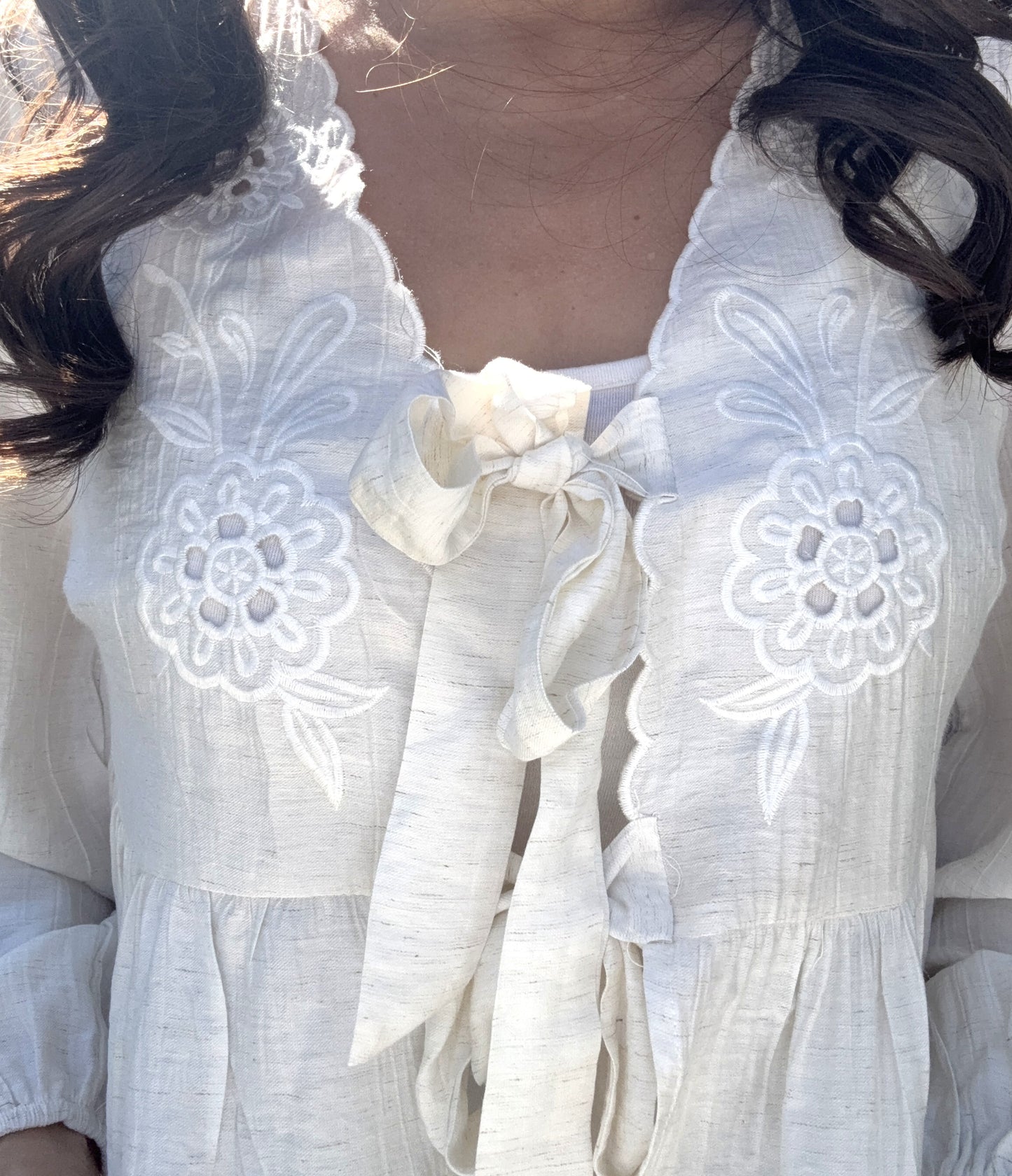 Ophelia Floral Embroidered Front Tie Top