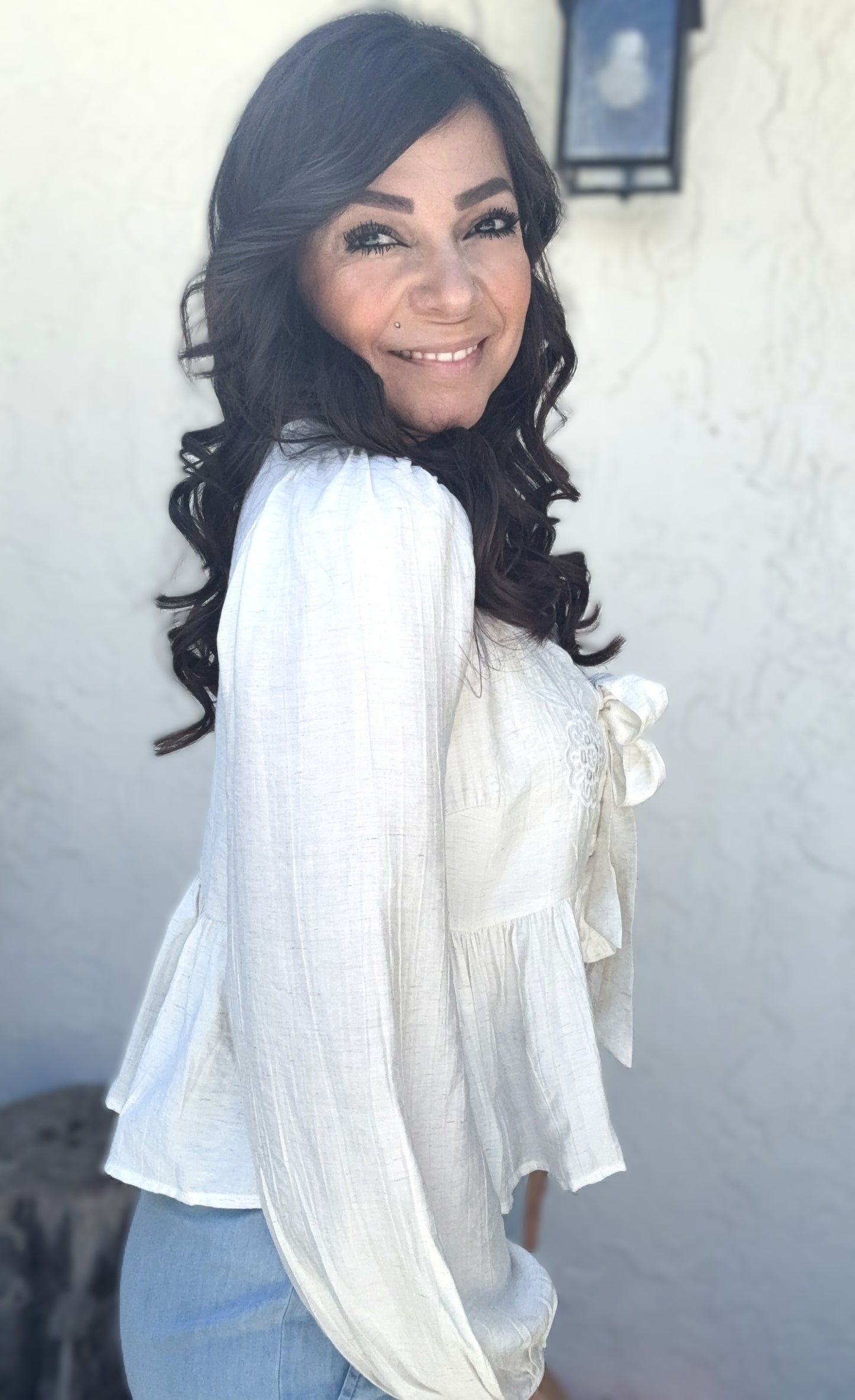 Ophelia Floral Embroidered Front Tie Top