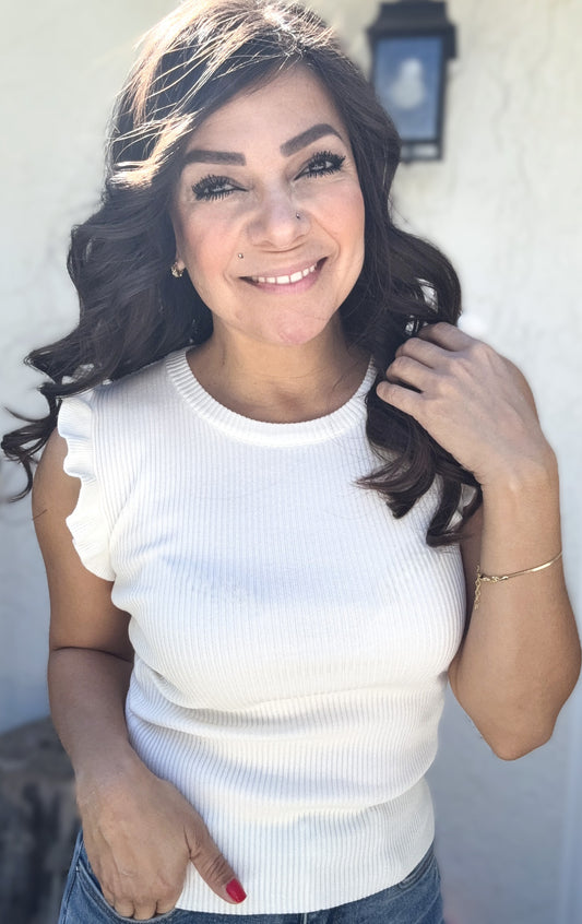 Raquel Ruffle Sleeveless Sweater Knit Top