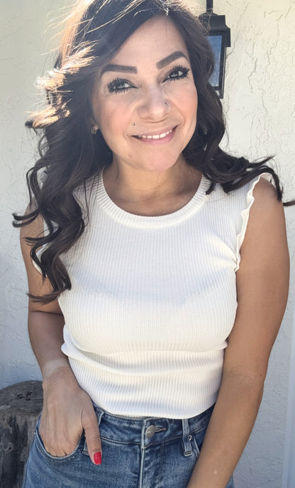 Raquel Ruffle Sleeveless Sweater Knit Top