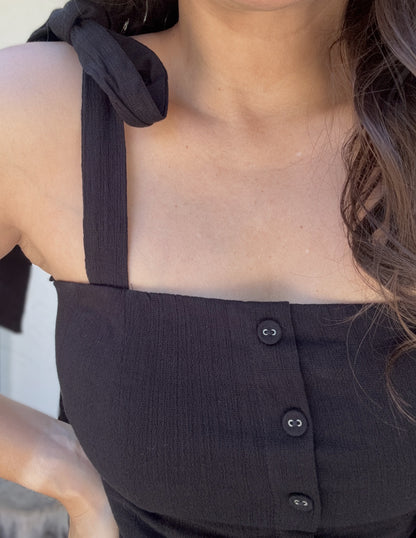 Sarai Linen Button Down Tie Strap Top