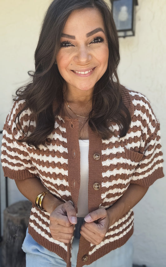 Zerena Button-Down Stripe Sweater Top
