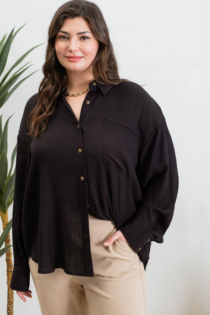 Cassandra Textured Button Down Top - Plus