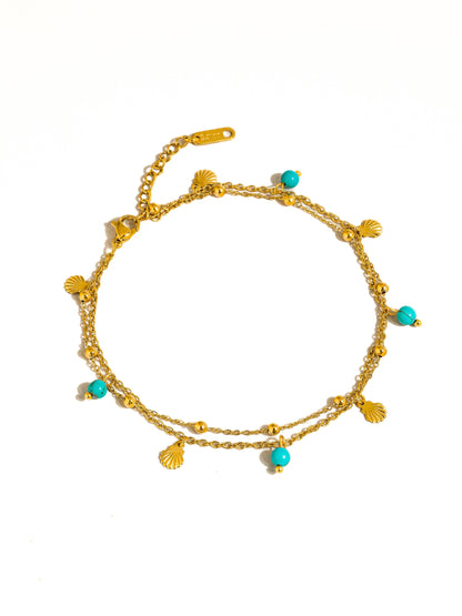 Come Close Gold Non-Tarnish Beaded Shell Charm Anklet