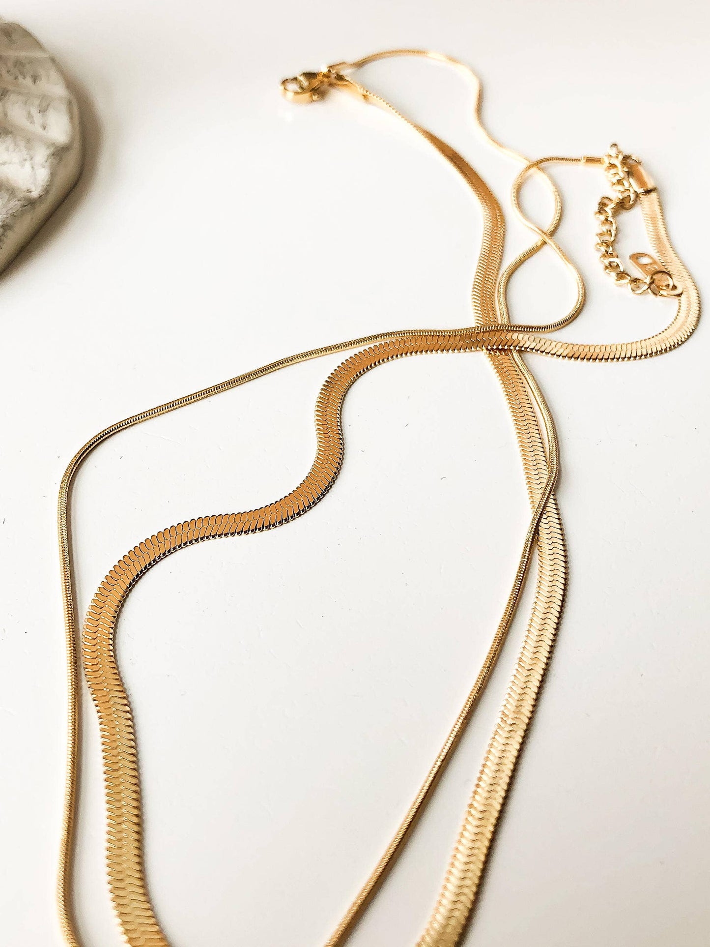 Only Yours Gold Layered Flat Snake Chain Necklace