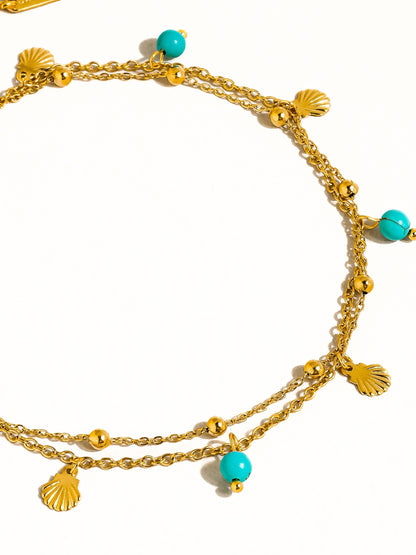 Come Close Gold Non-Tarnish Beaded Shell Charm Anklet