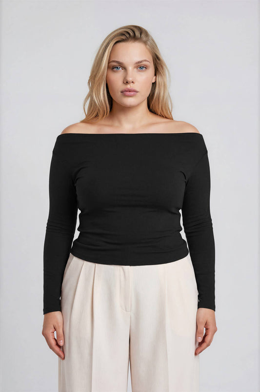 Isla Boat Neck Pintuck Detail Long Sleeve Top - Plus