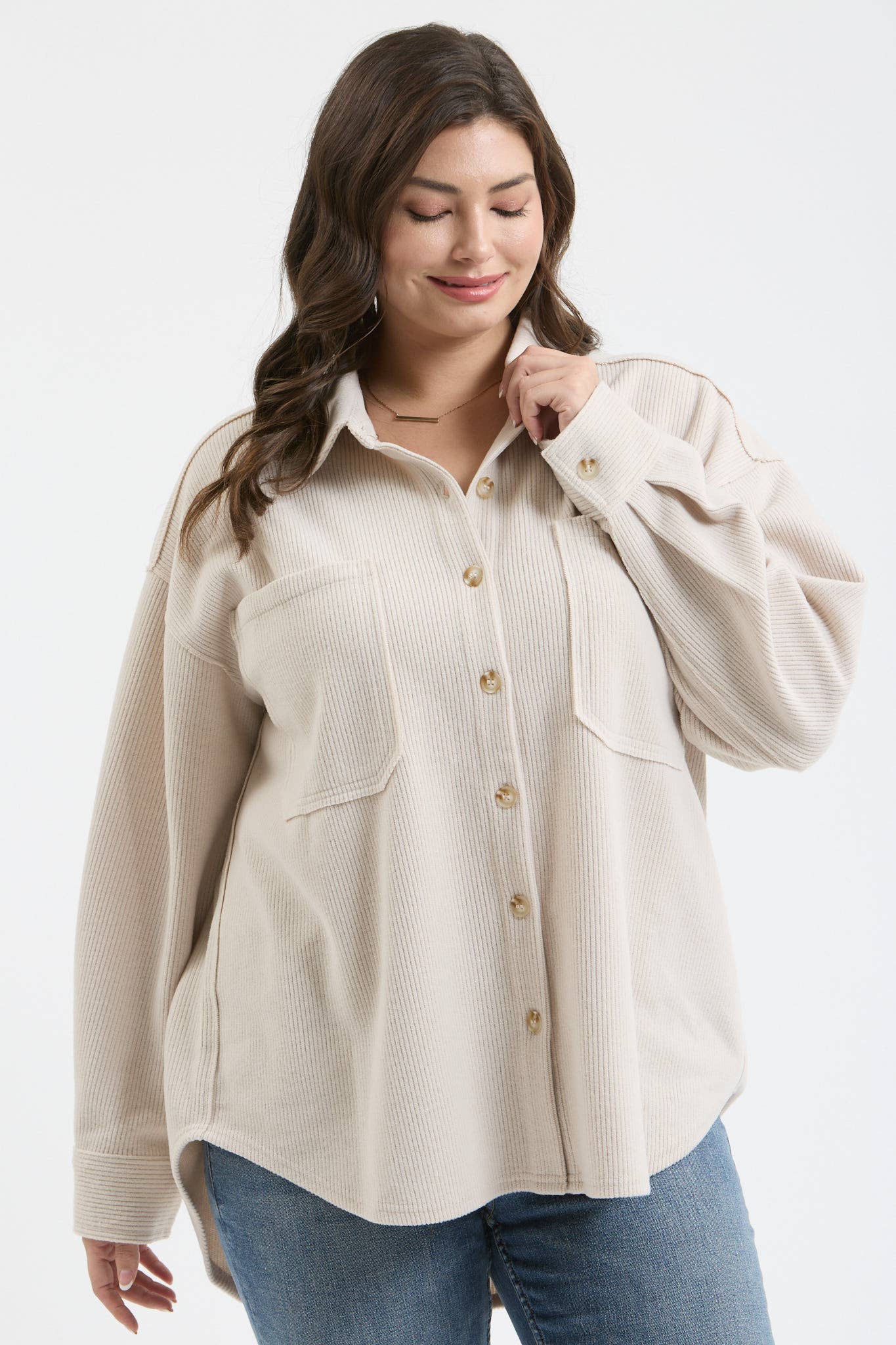 Serena Rib Knit Button Up - Plus