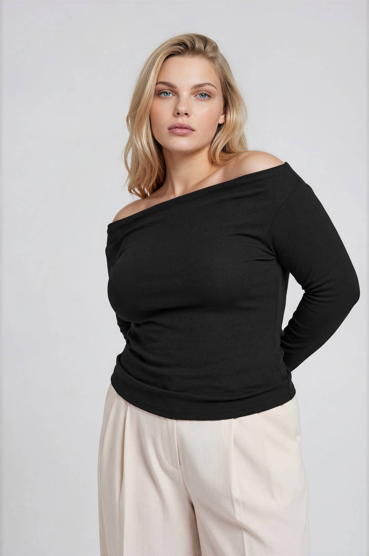 Isla Boat Neck Pintuck Detail Long Sleeve Top - Plus