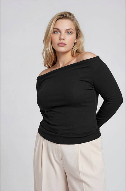 Isla Boat Neck Pintuck Detail Long Sleeve Top - Plus