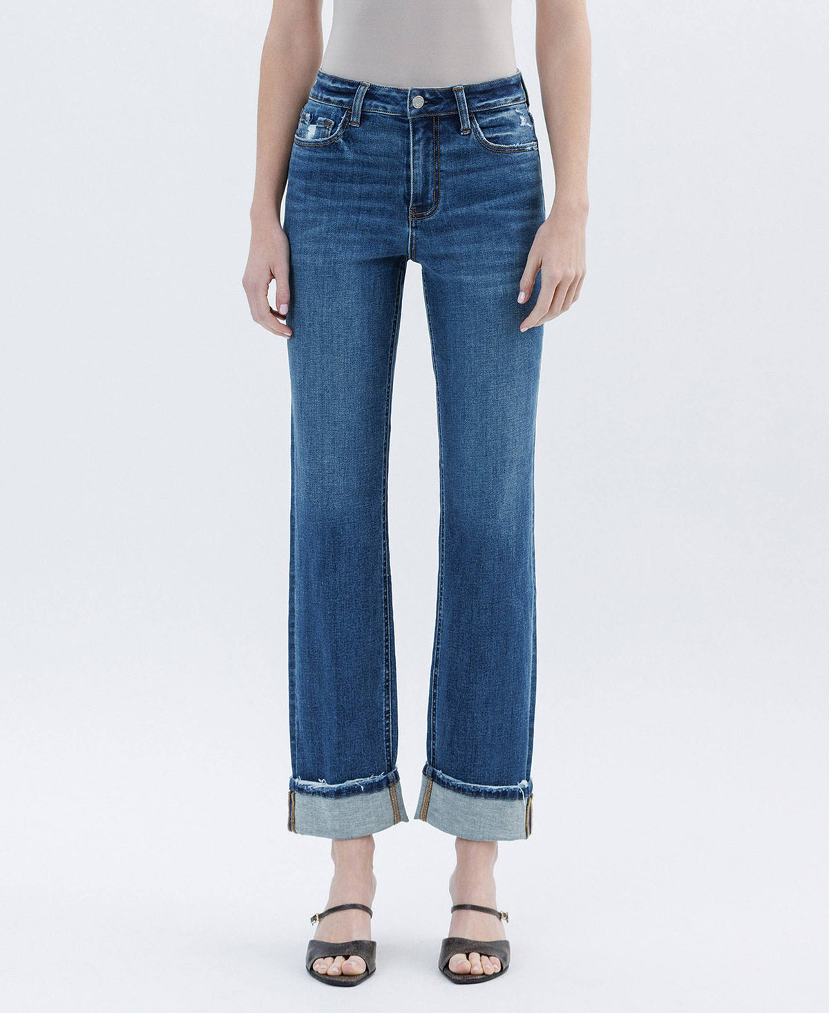 Genesis High Rise Dark Wash Cuffed Straight Jeans