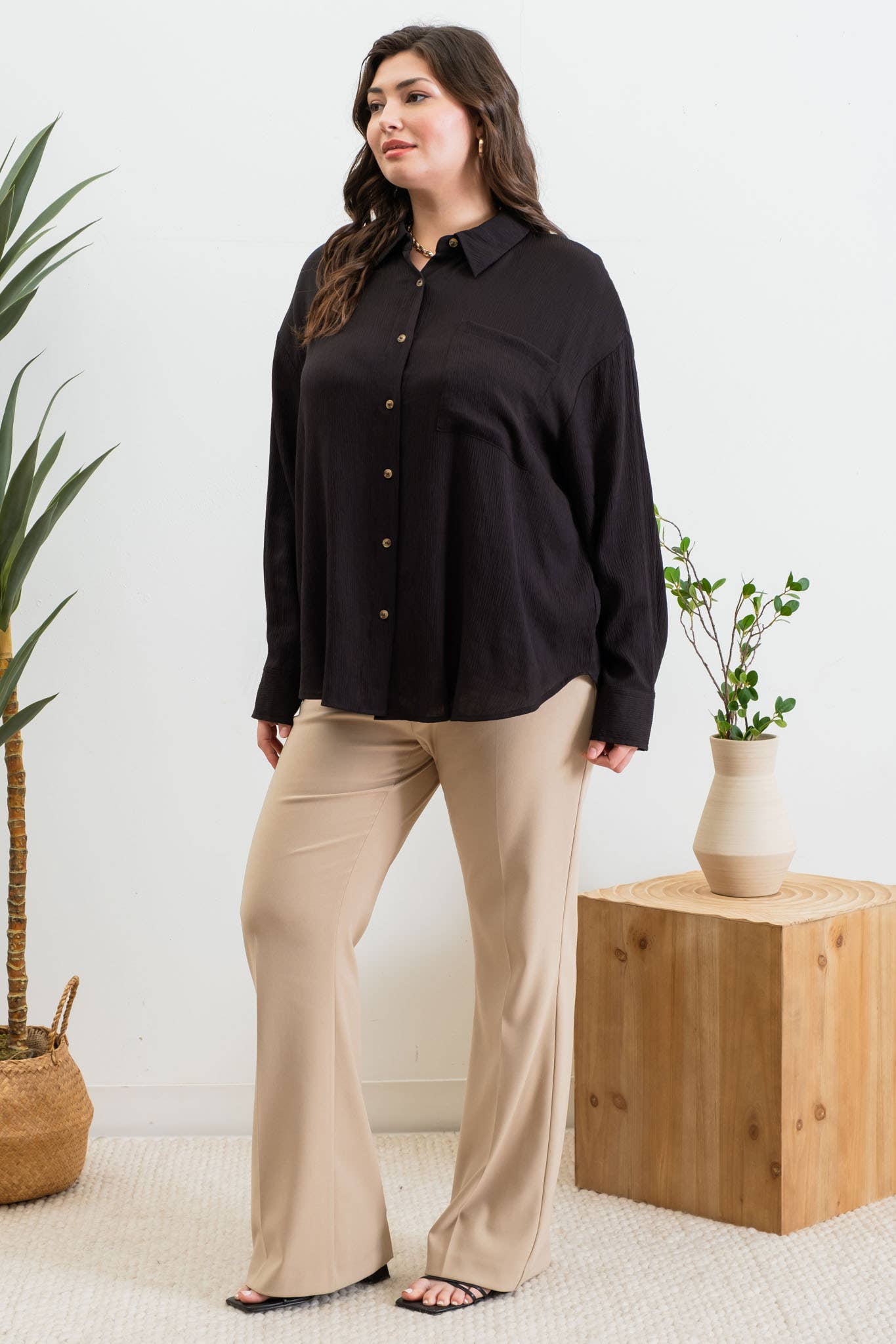 Cassandra Textured Button Down Top - Plus